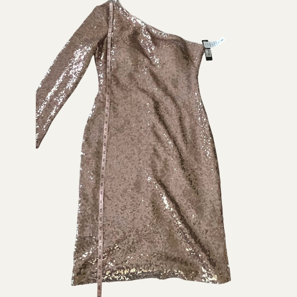 R&M Richards Rose Gold Sequin One Shoulder Dress Womens 10 NWT Party Cocktail - Picture 9 of 14